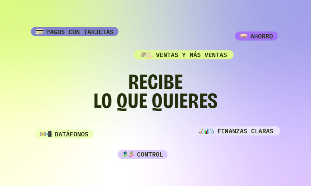 Frase 'RECIBE LO QUE QUIERES' con etiquetas de servicios y beneficios de Kiire.